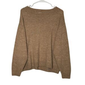 Woolen Bloom Wool Blend Knit Sweater Womens Large Boatneck Quiet Luxury Brown